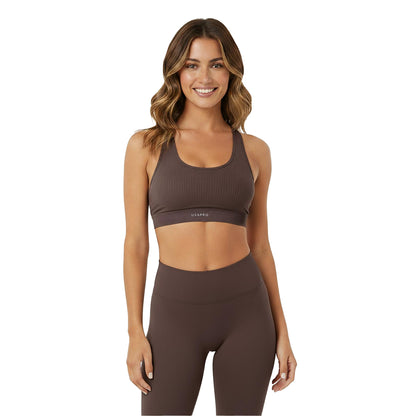 Espresso - Side - USA Womens-Ladies Ribbed Seamless Sports Bra