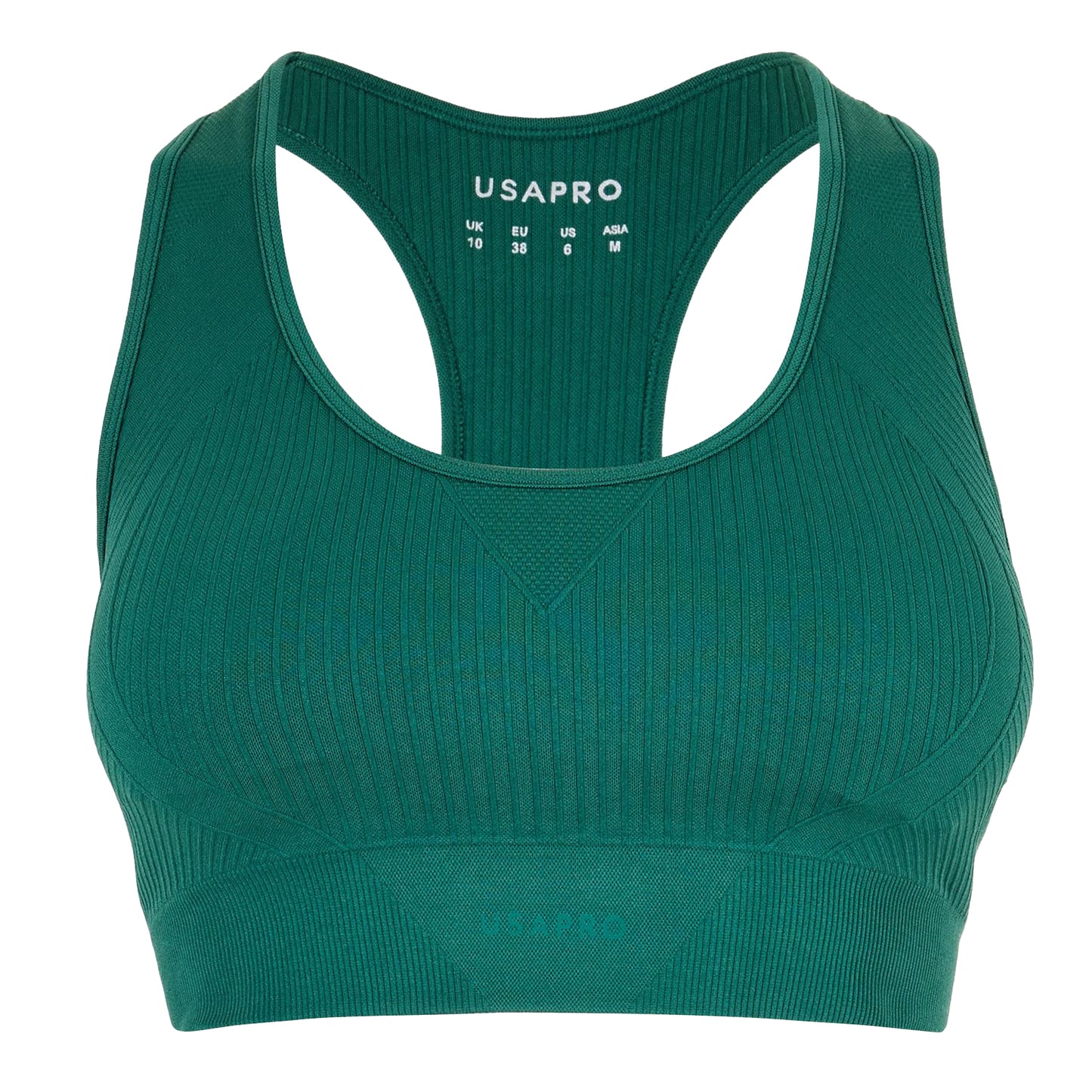 Forest Green - Front - USA Womens-Ladies Ribbed Seamless Sports Bra