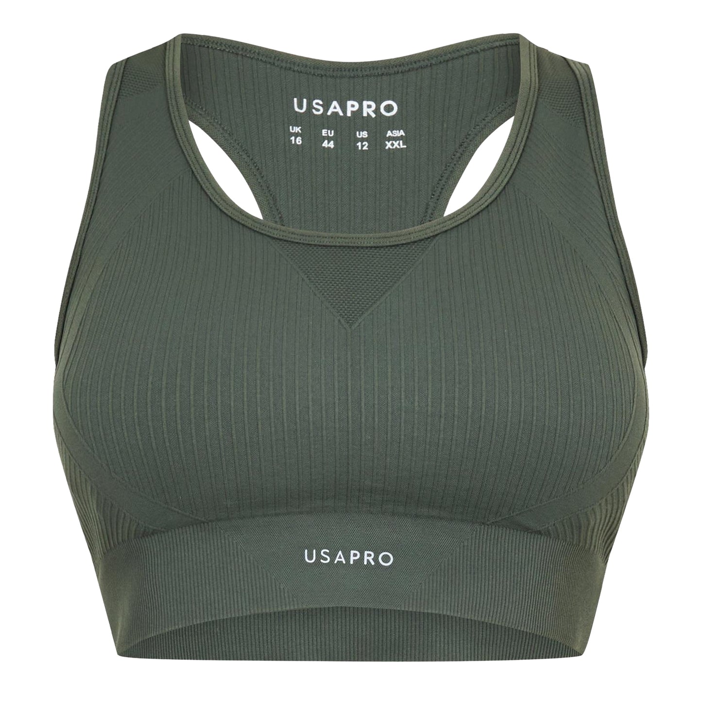 Khaki - Front - USA Womens-Ladies Ribbed Seamless Sports Bra