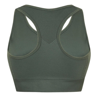 Khaki - Back - USA Womens-Ladies Ribbed Seamless Sports Bra