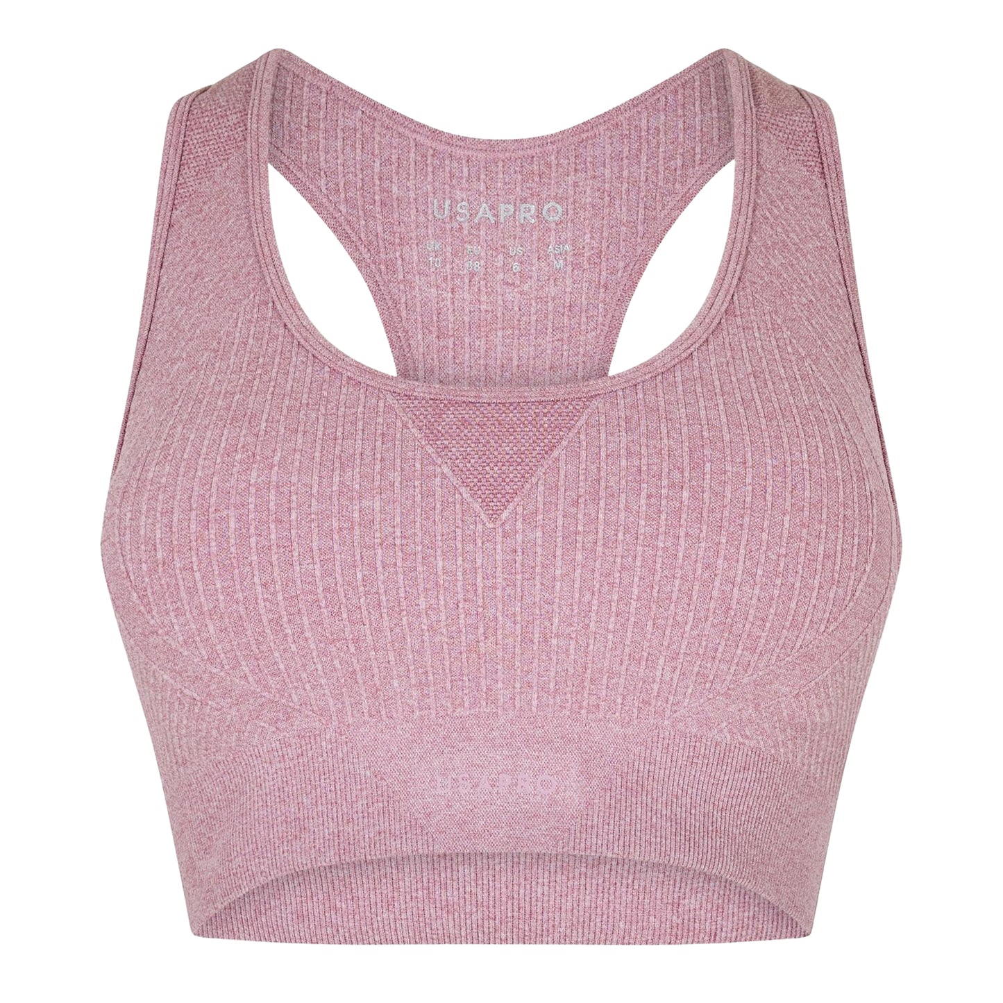 Light Pink - Front - USA Womens-Ladies Ribbed Seamless Sports Bra