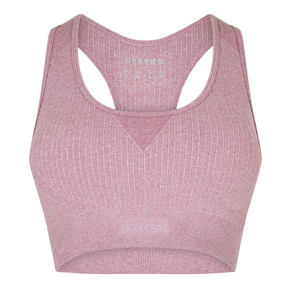 Light Pink - Front - USA Womens-Ladies Ribbed Seamless Sports Bra
