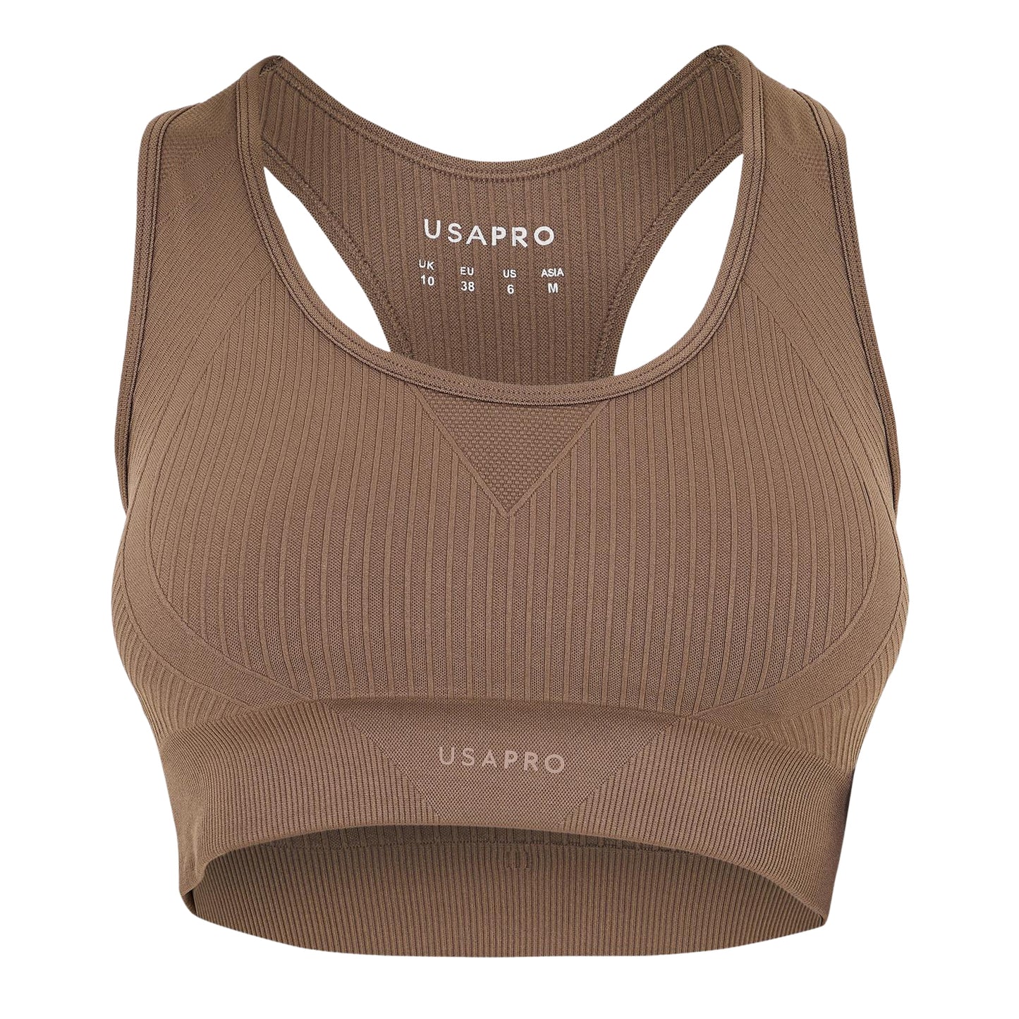 Mocha - Front - USA Womens-Ladies Ribbed Seamless Sports Bra