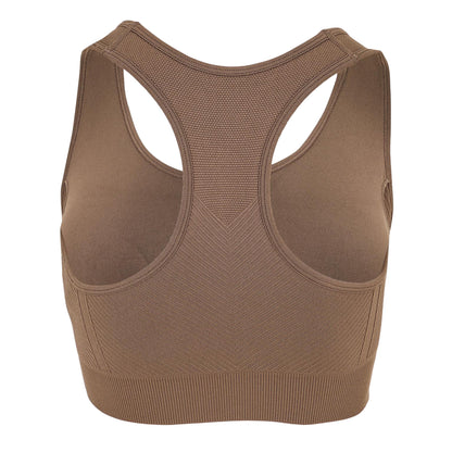Mocha - Back - USA Womens-Ladies Ribbed Seamless Sports Bra