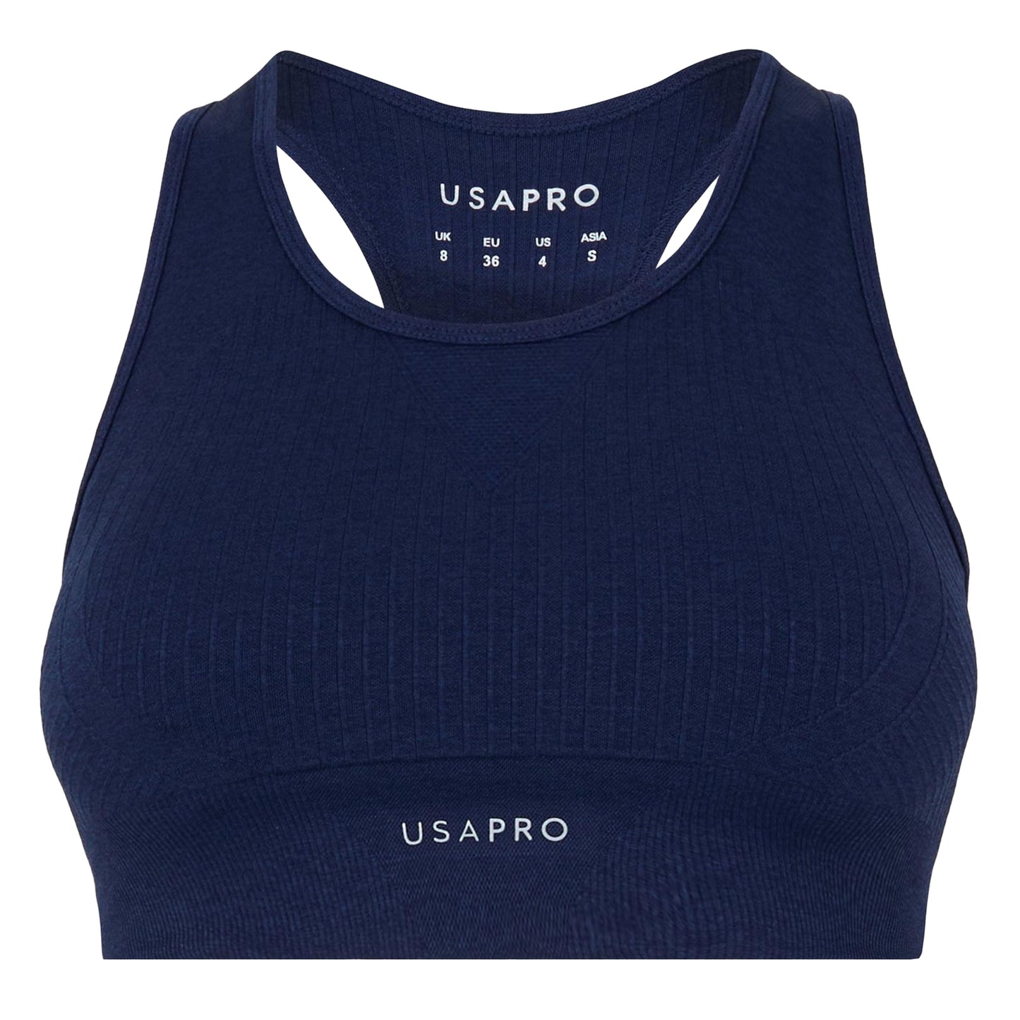 Navy - Front - USA Womens-Ladies Ribbed Seamless Sports Bra