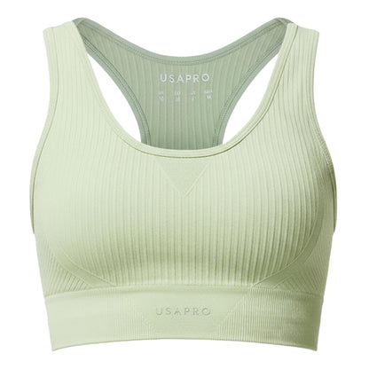 Pistachio - Front - USA Womens-Ladies Ribbed Seamless Sports Bra