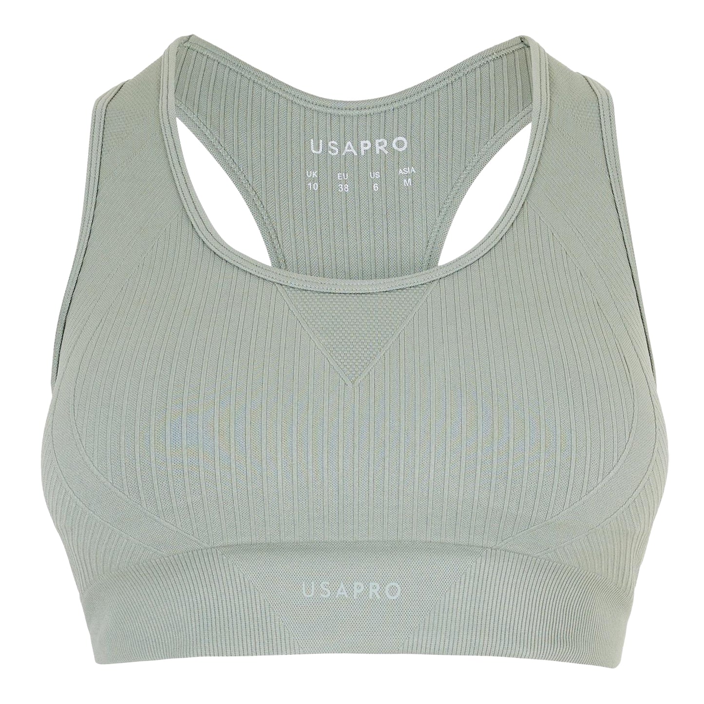 Sage - Front - USA Womens-Ladies Ribbed Seamless Sports Bra