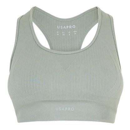 Sage - Front - USA Womens-Ladies Ribbed Seamless Sports Bra