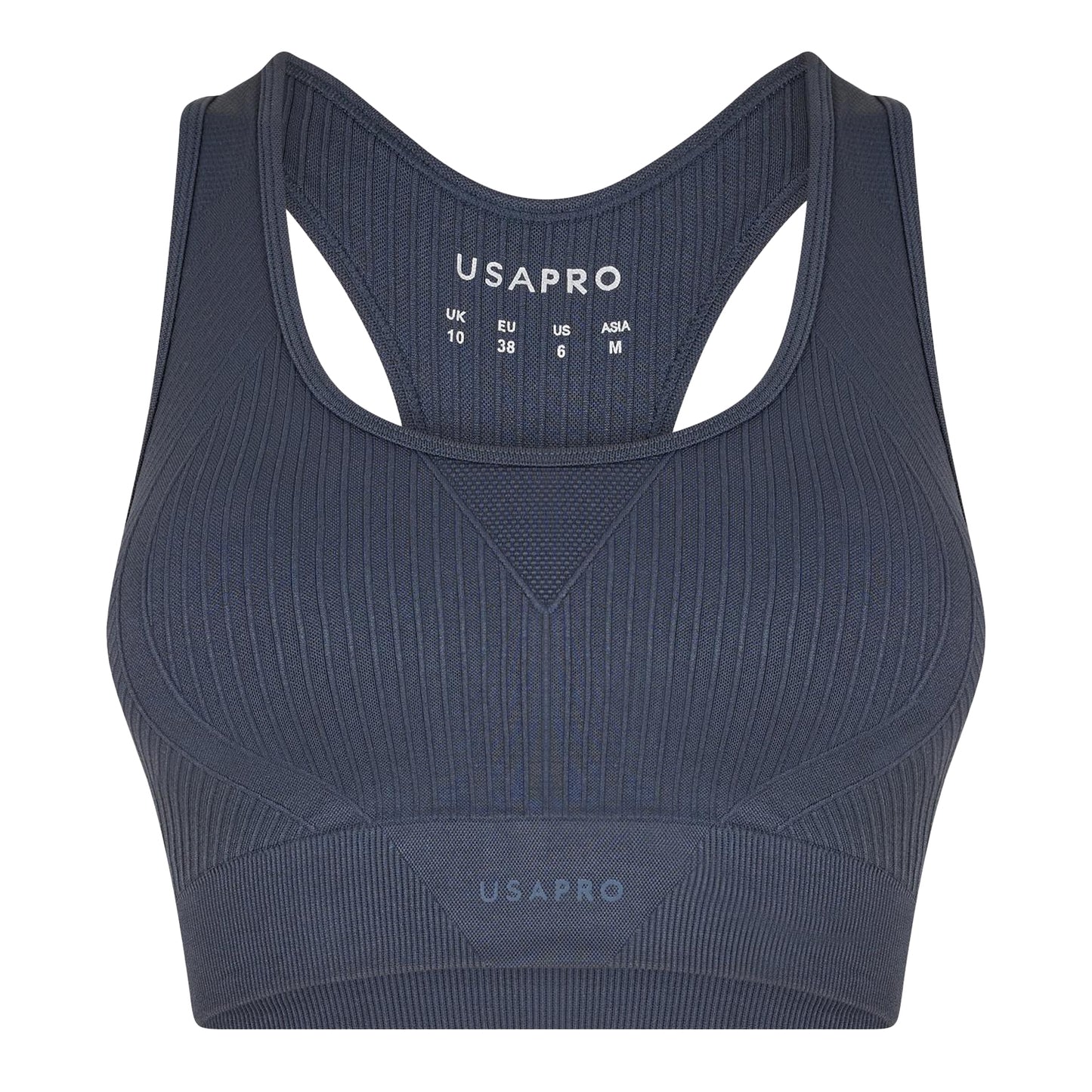 Shark Grey - Front - USA Womens-Ladies Ribbed Seamless Sports Bra