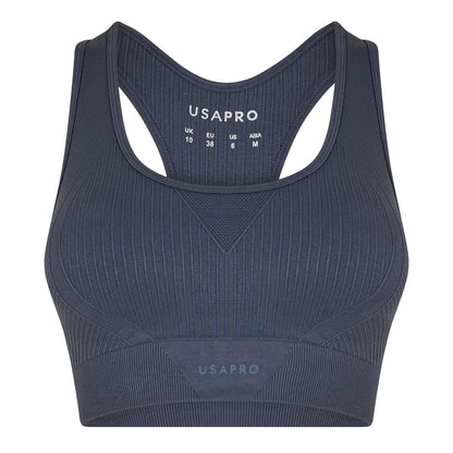 Shark Grey - Front - USA Womens-Ladies Ribbed Seamless Sports Bra