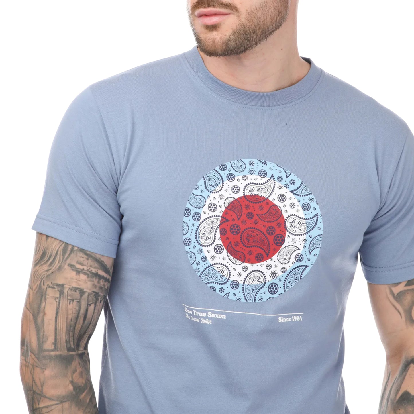 Blue - Side - One True Saxon Mens Paisley Cotton T-Shirt