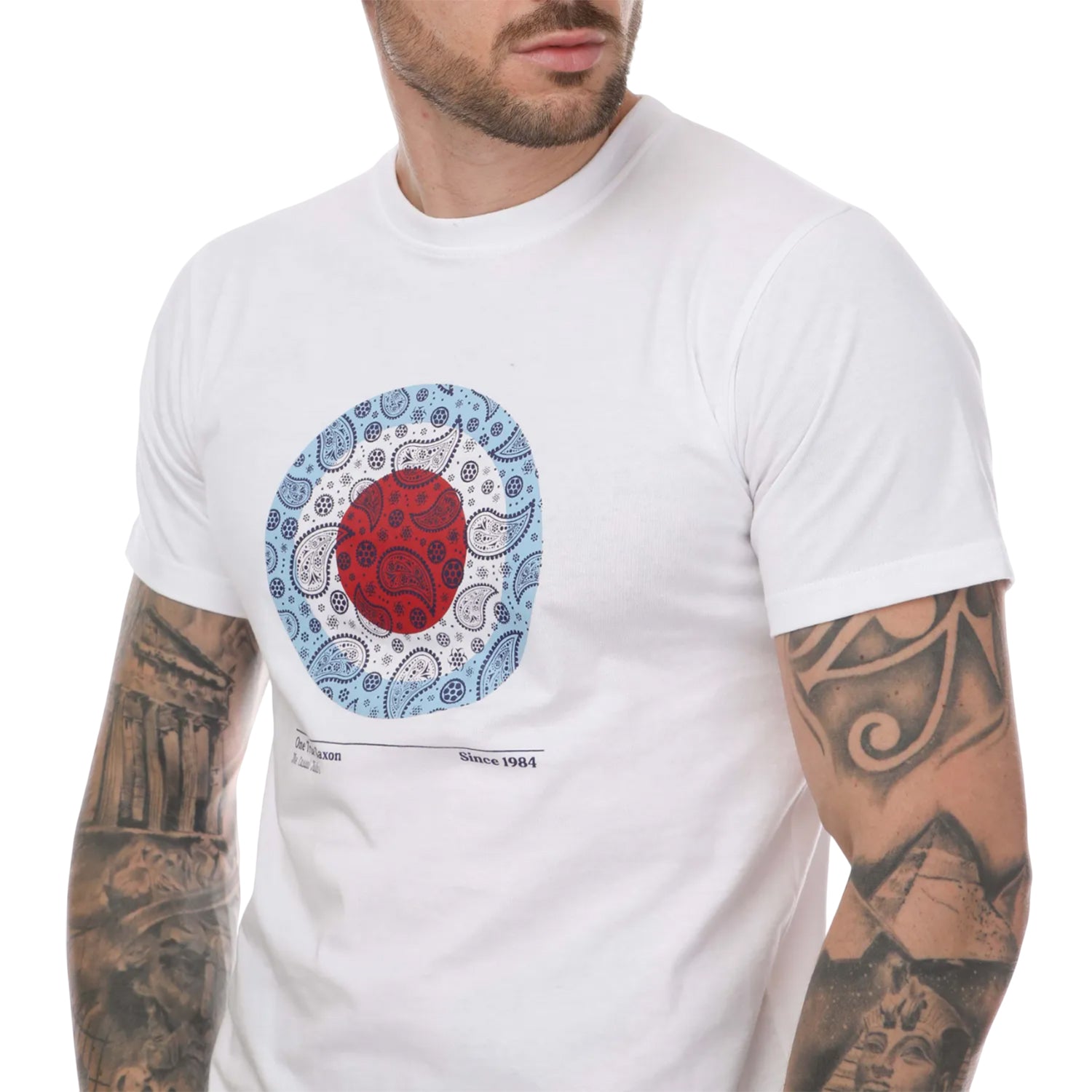 White - Side - One True Saxon Mens Paisley Cotton T-Shirt