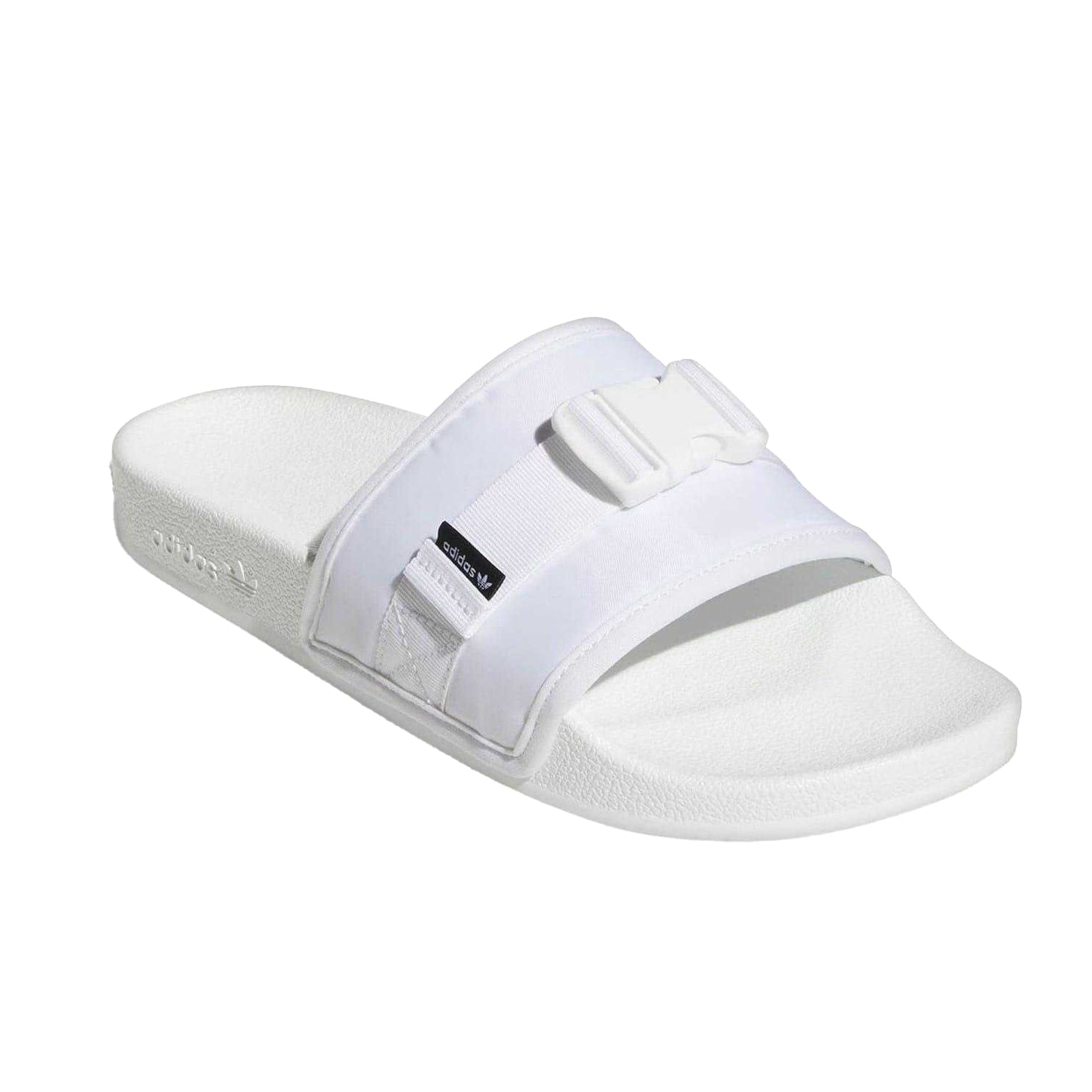 White - Front - Adidas Womens-Ladies Adilette Textile Summer Flat Sliders