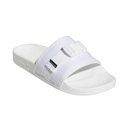 White - Front - Adidas Womens-Ladies Adilette Textile Summer Flat Sliders