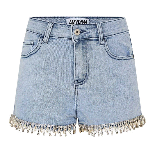 Blue - Front - AmyLynn Womens-Ladies Denim Jean Shorts