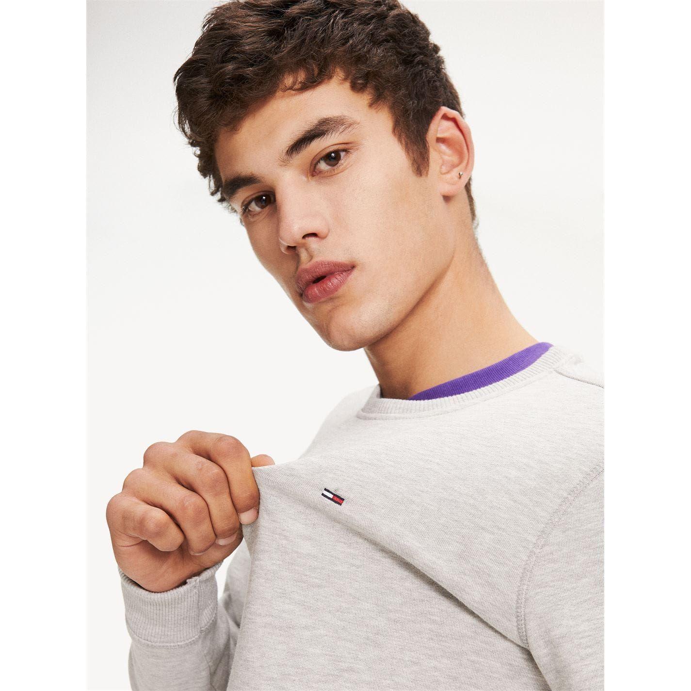 Grey Heather Marl - Pack Shot - Tommy Jeans Mens Fleece Lined Sweatshirt