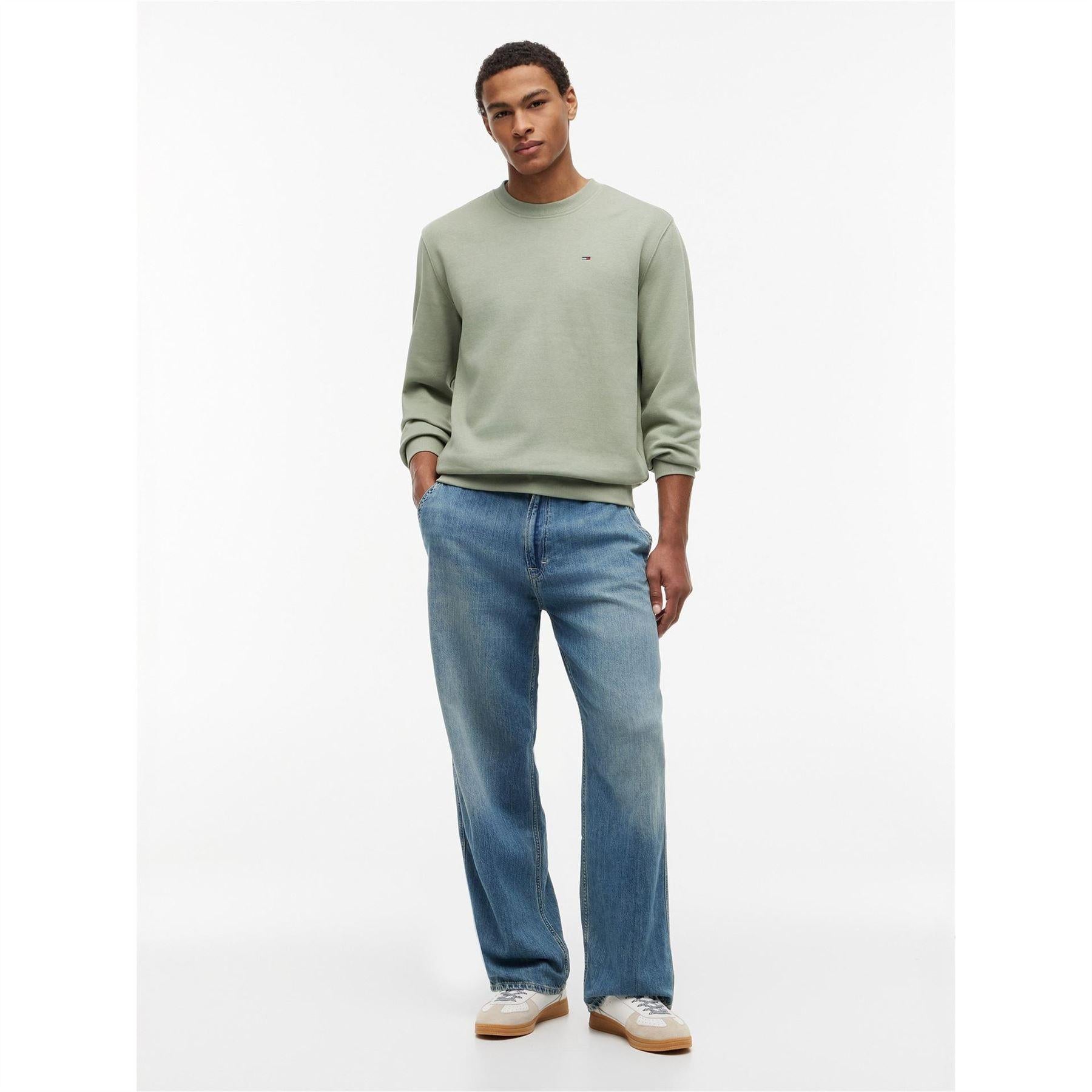 Olive Green - Side - Tommy Jeans Mens Fleece Lined Sweatshirt