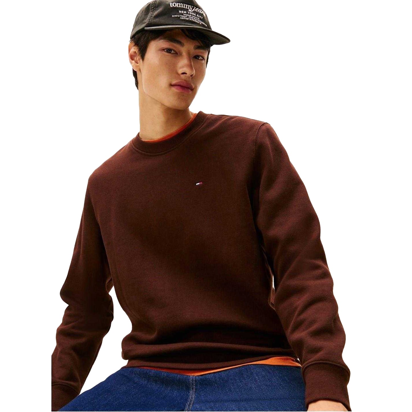 Brown - Side - Tommy Jeans Mens Fleece Lined Sweatshirt