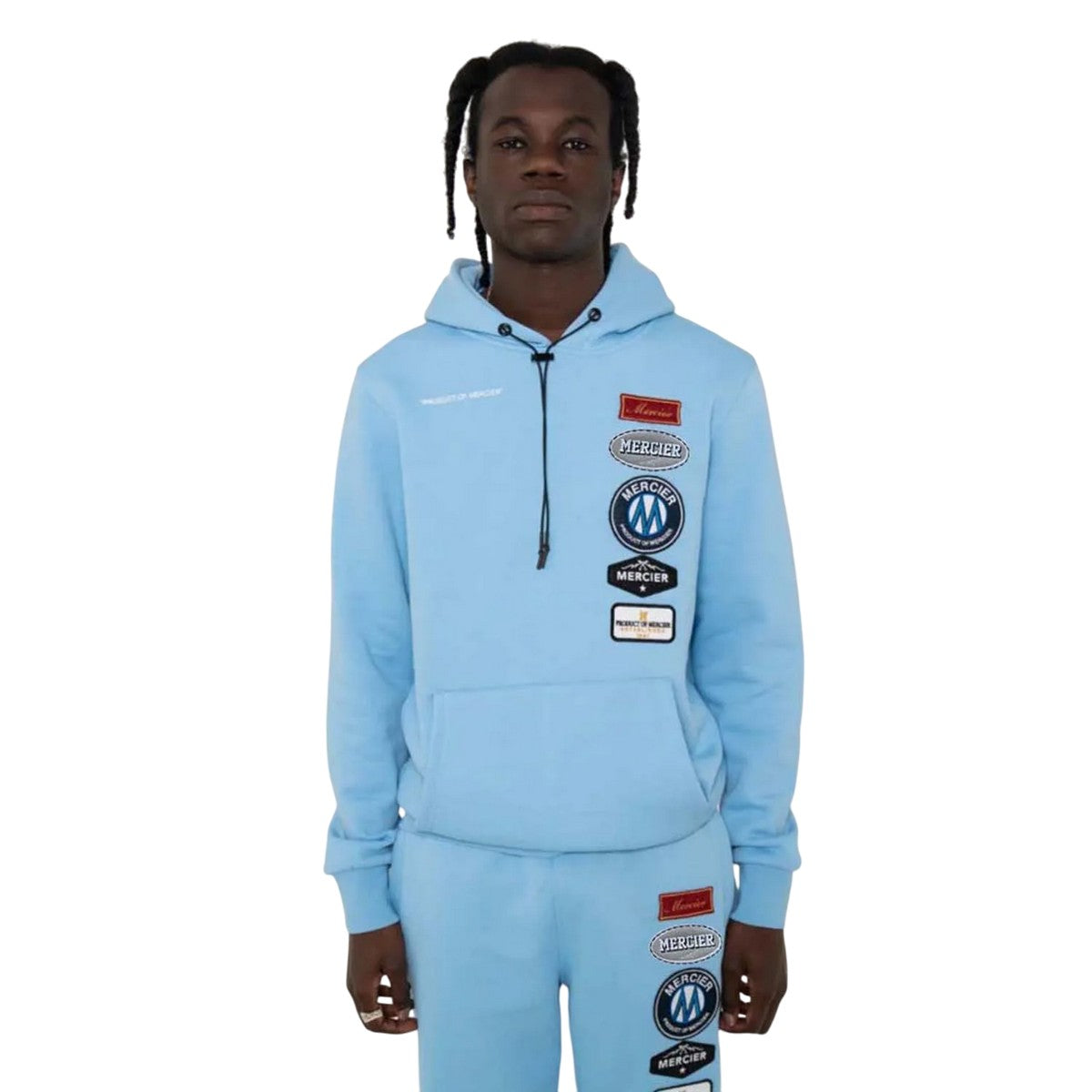 Sky - Front - Mercier Mens Badge Hybrid Hoodie