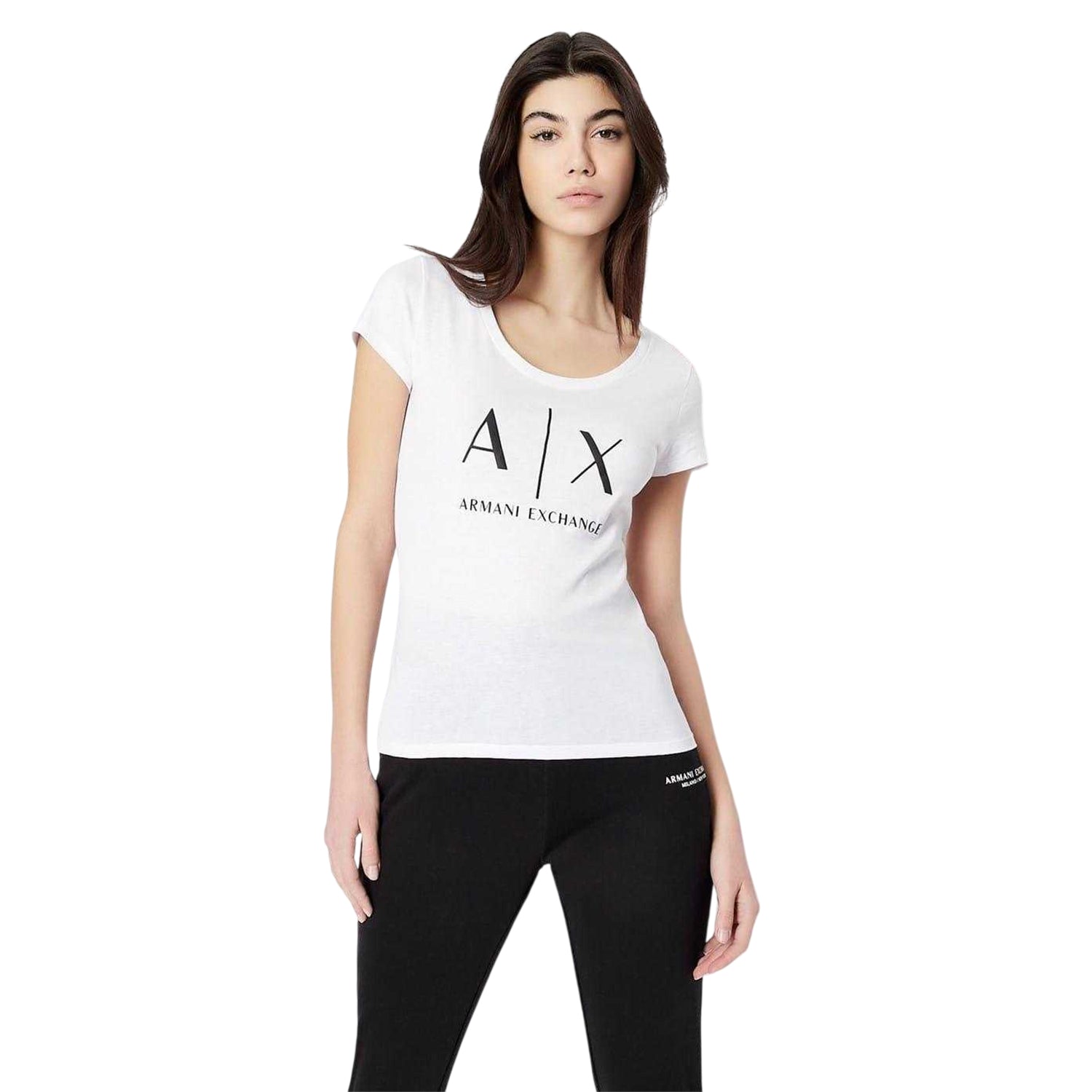 White - Side - Armani Exchange Womens-Ladies Cotton T-Shirt