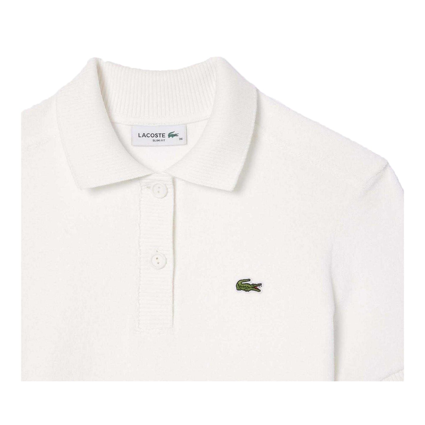 Cream - Side - Lacoste Womens-Ladies Terry Slim Short-Sleeved Polo Shirt