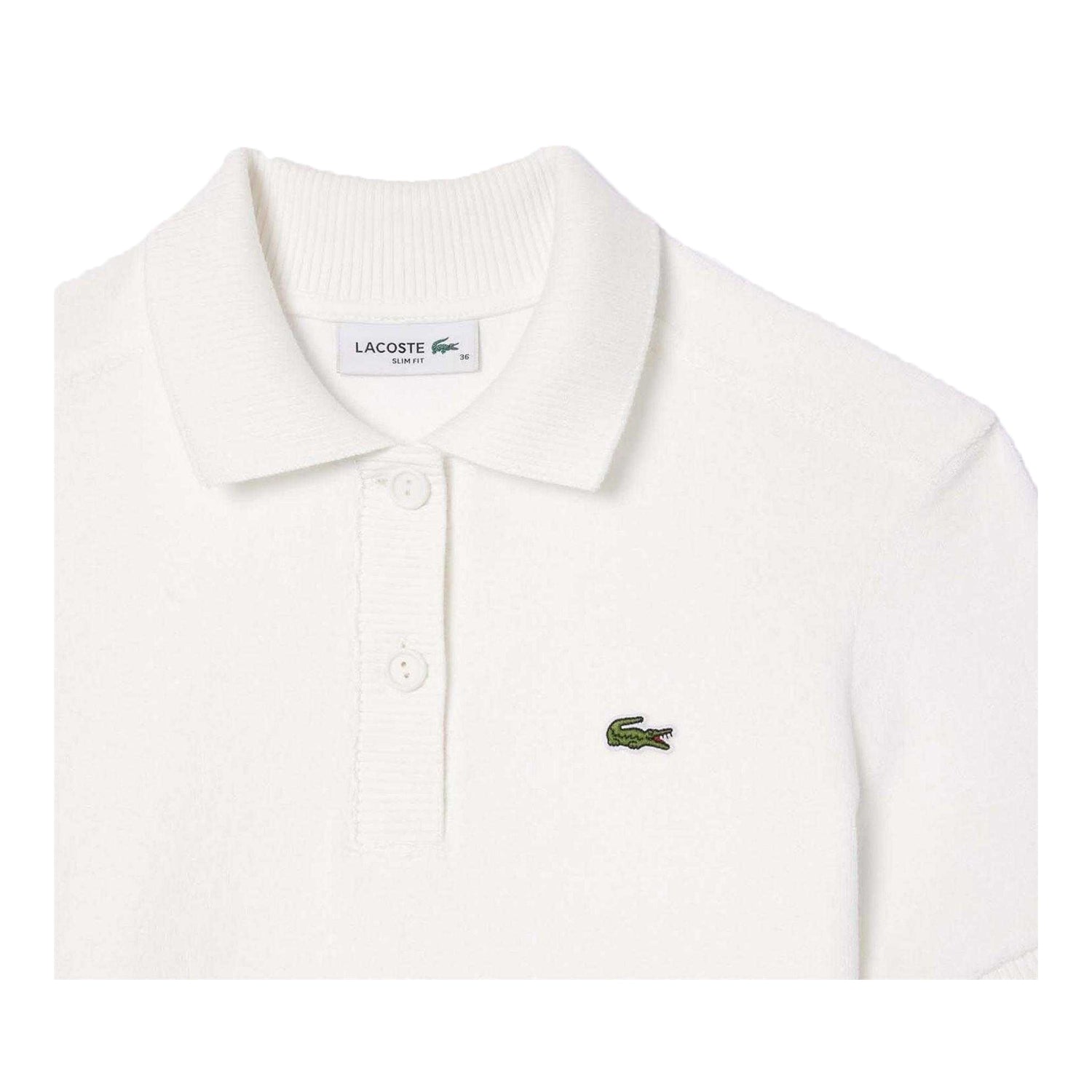 Cream - Side - Lacoste Womens-Ladies Terry Slim Short-Sleeved Polo Shirt