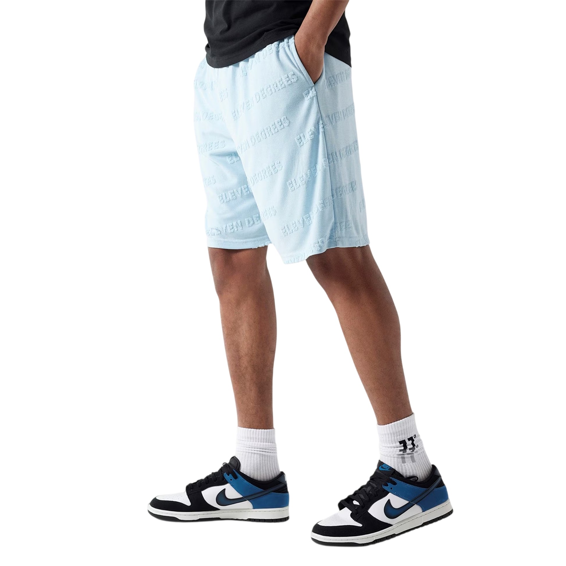 Ice Blue - Side - 11 Degrees Mens Towelling Elasticated Waist Shorts