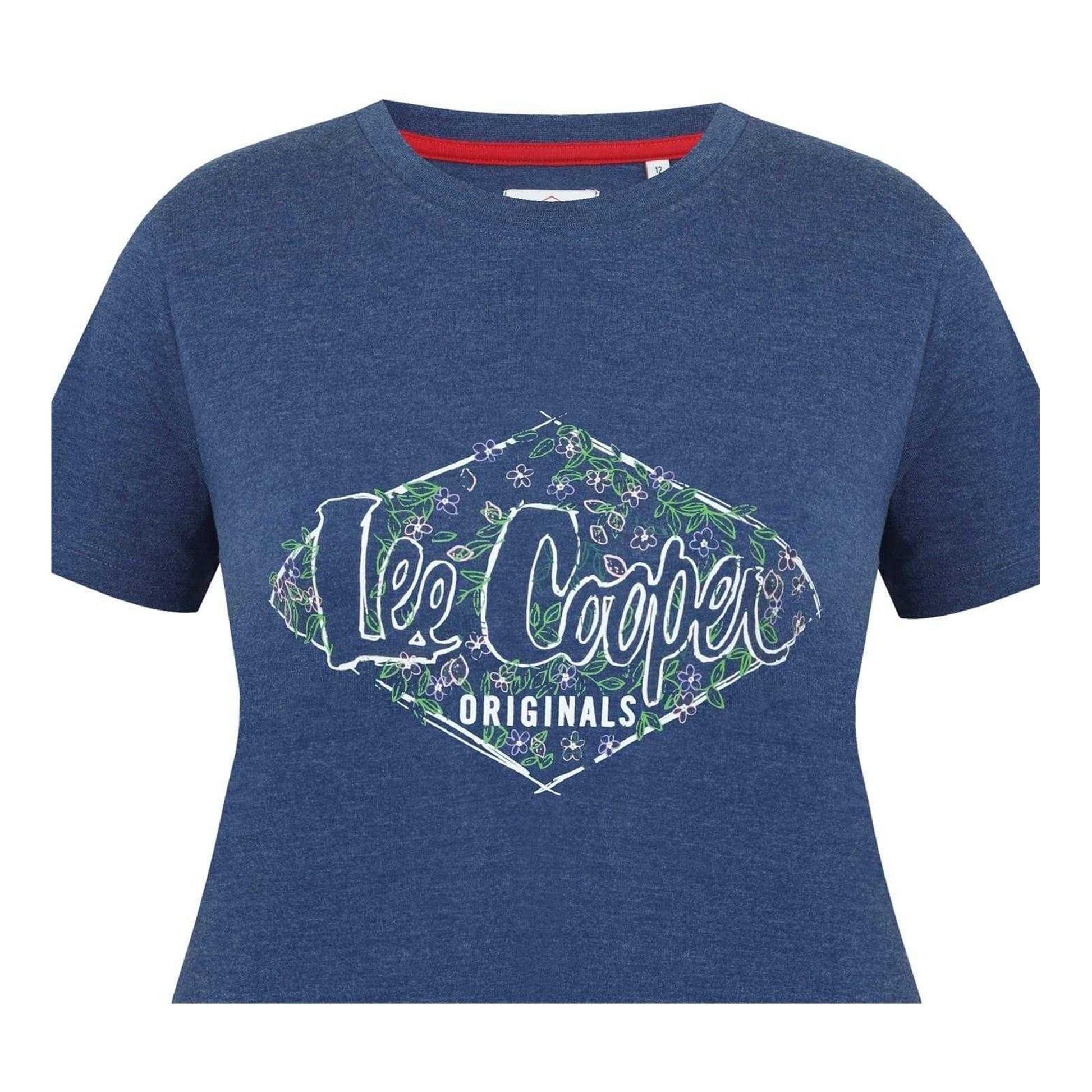 Navy Marl - Side - Lee Cooper Womens-Ladies Classic Flowers T-Shirt