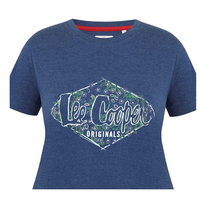 Navy Marl - Side - Lee Cooper Womens-Ladies Classic Flowers T-Shirt