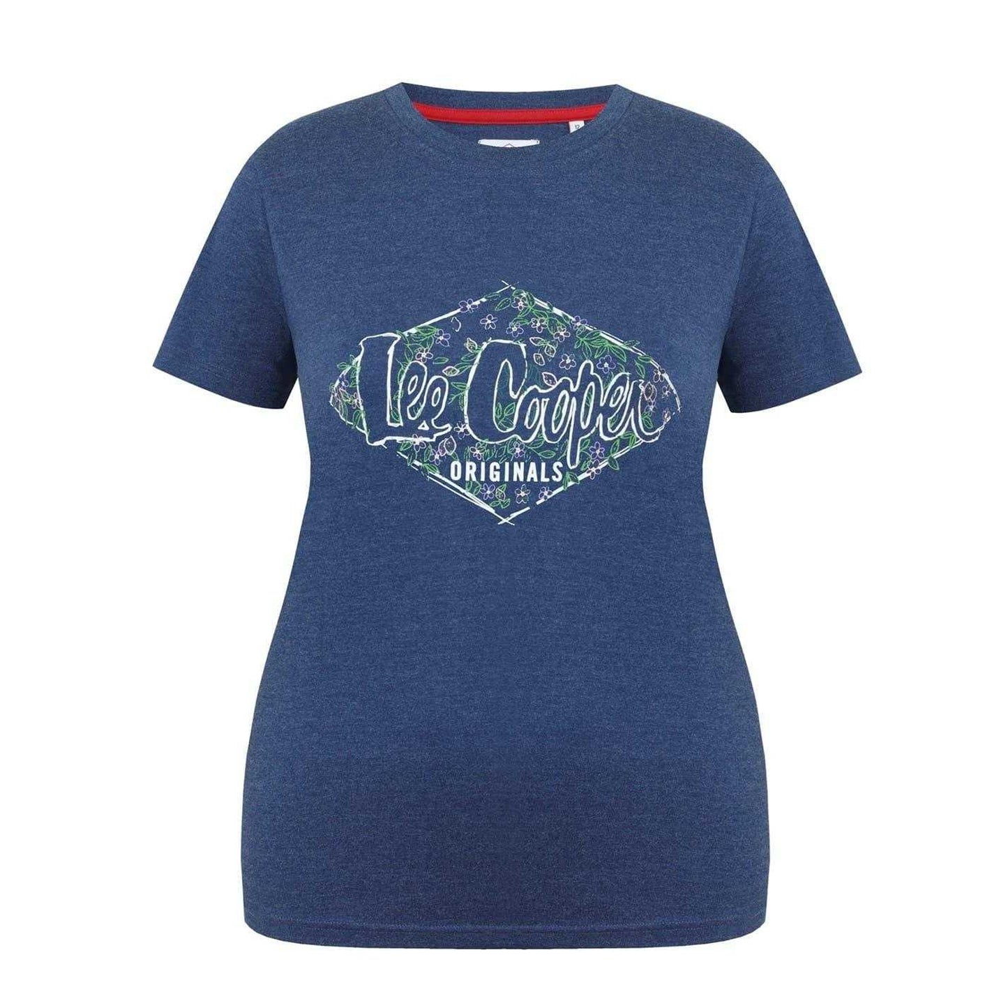 Navy Marl - Front - Lee Cooper Womens-Ladies Classic Flowers T-Shirt