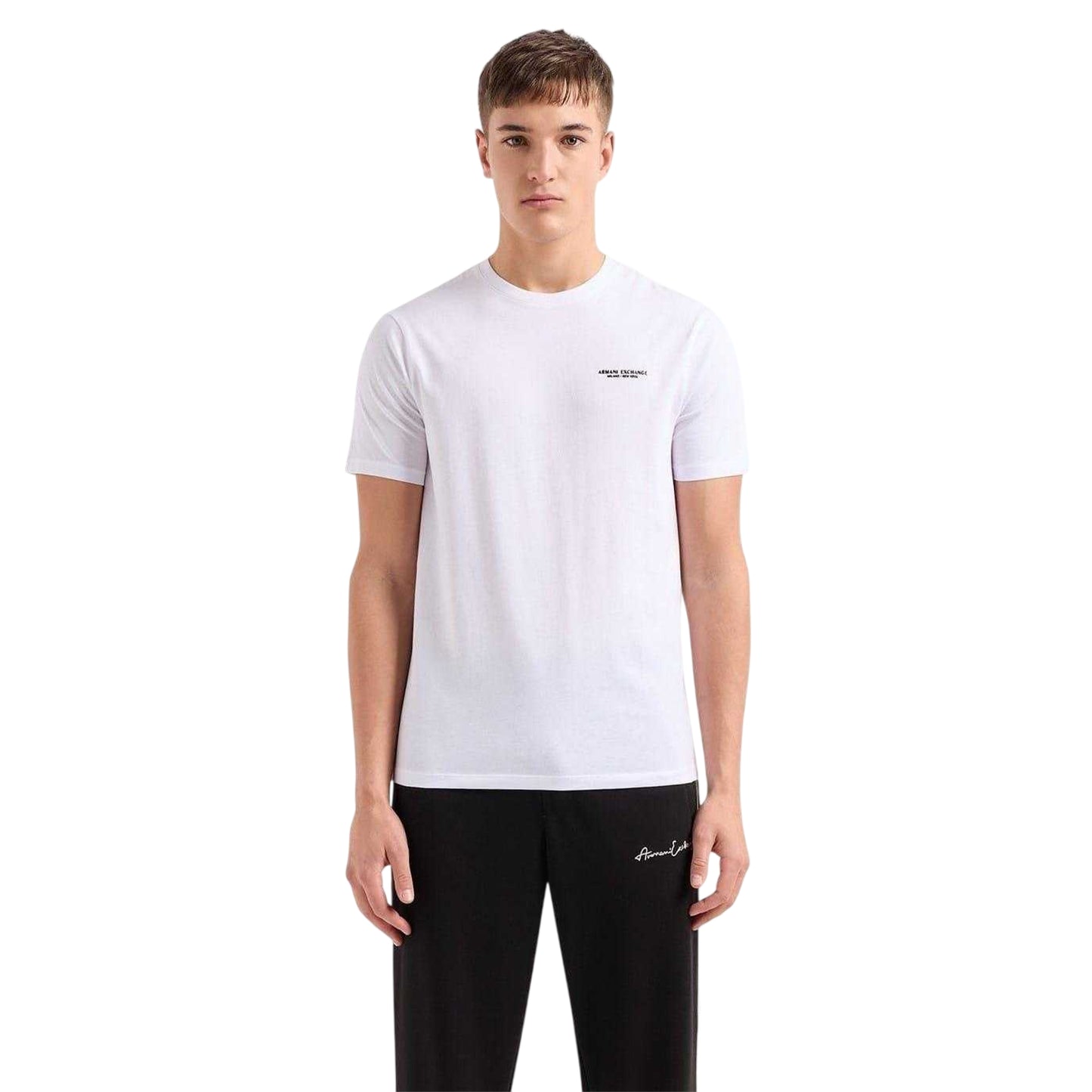 White - Front - Armani Exchange Mens Logo Cotton T-Shirt