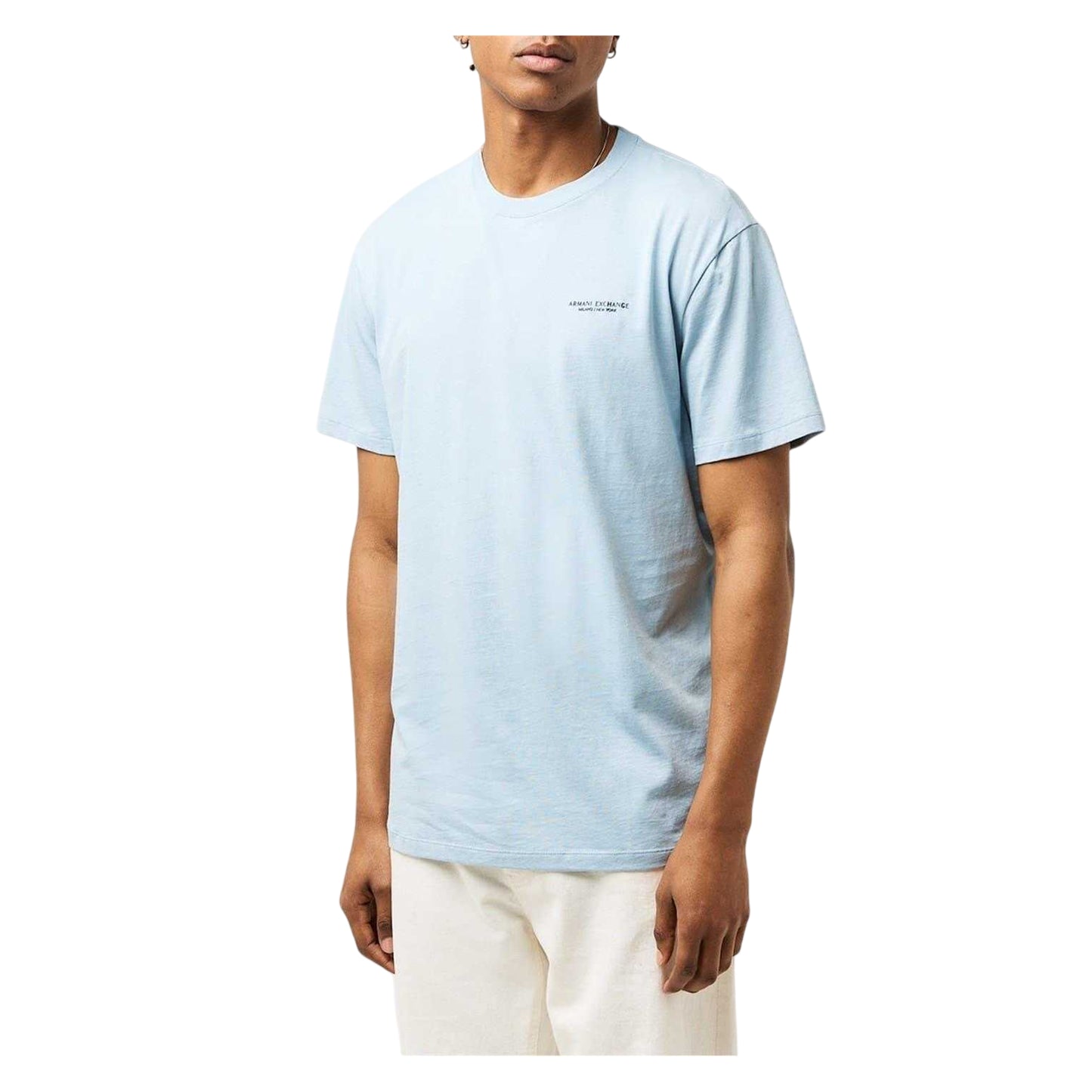 Blue - Side - Armani Exchange Mens Logo Cotton T-Shirt