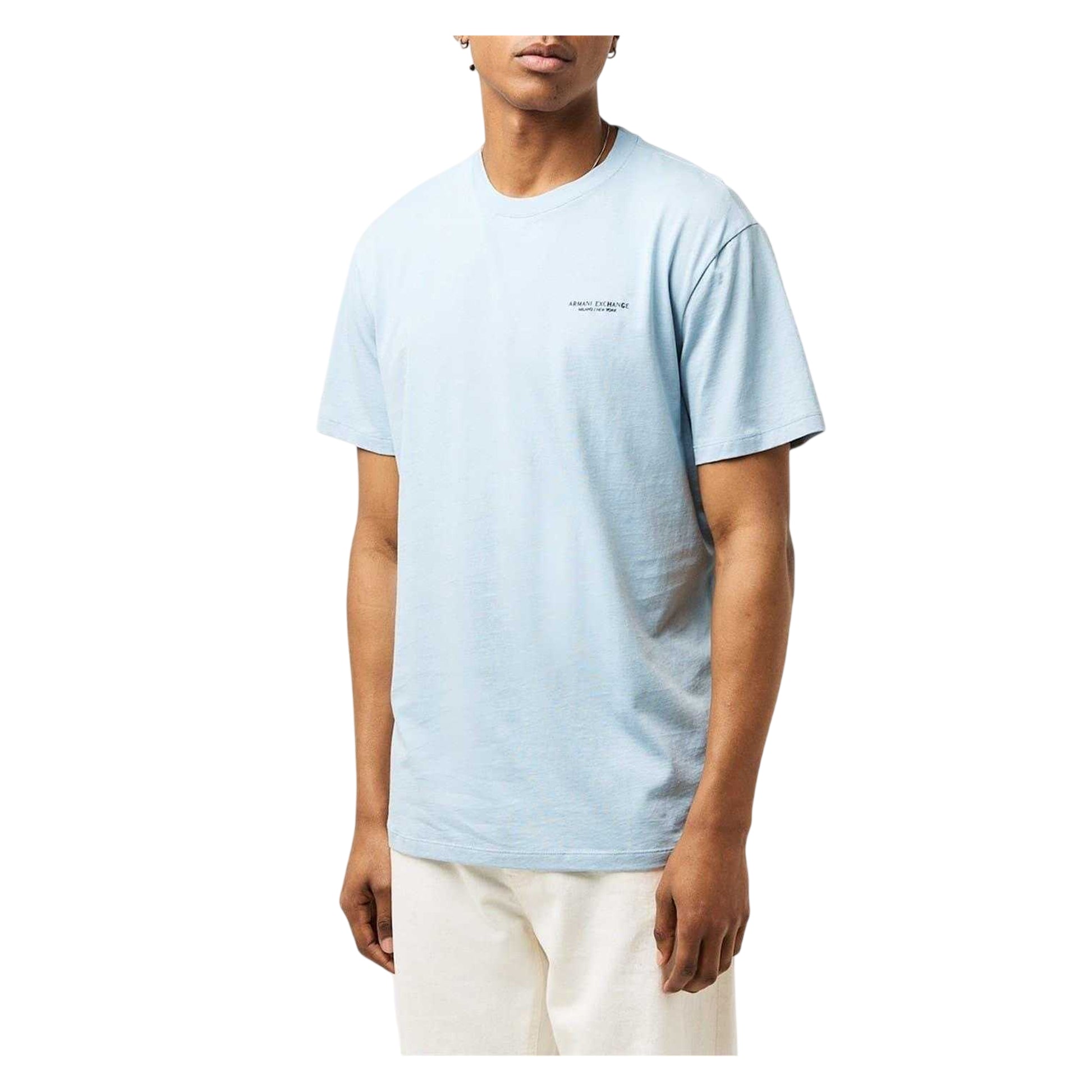 Blue - Side - Armani Exchange Mens Logo Cotton T-Shirt