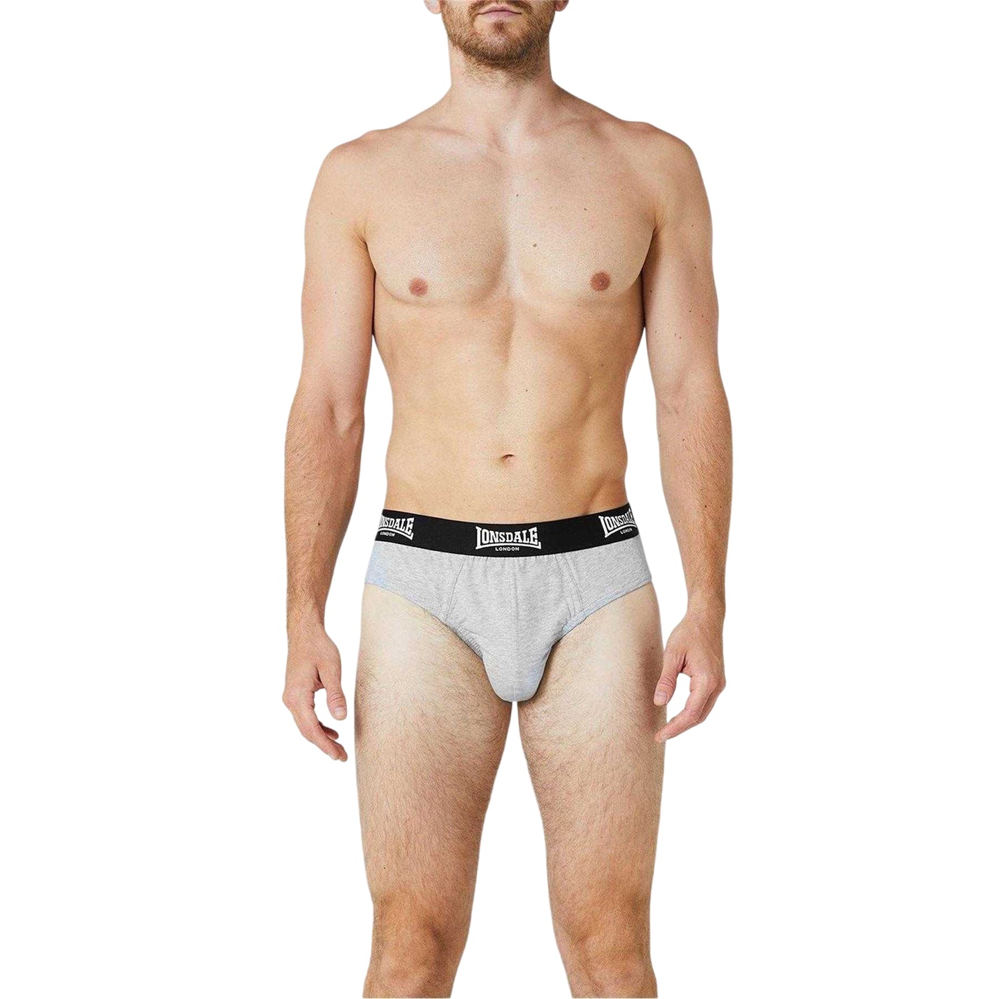 Grey - Side - Lonsdale Mens Contrast Waistband Briefs (Pack of 2)