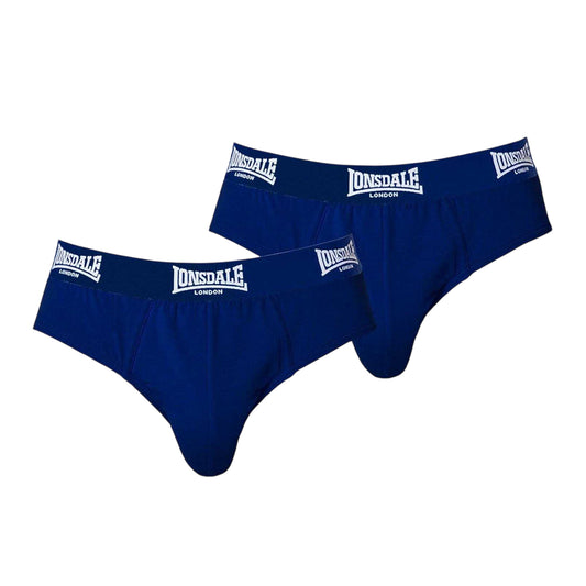 Navy - Front - Lonsdale Mens Contrast Waistband Briefs (Pack of 2)
