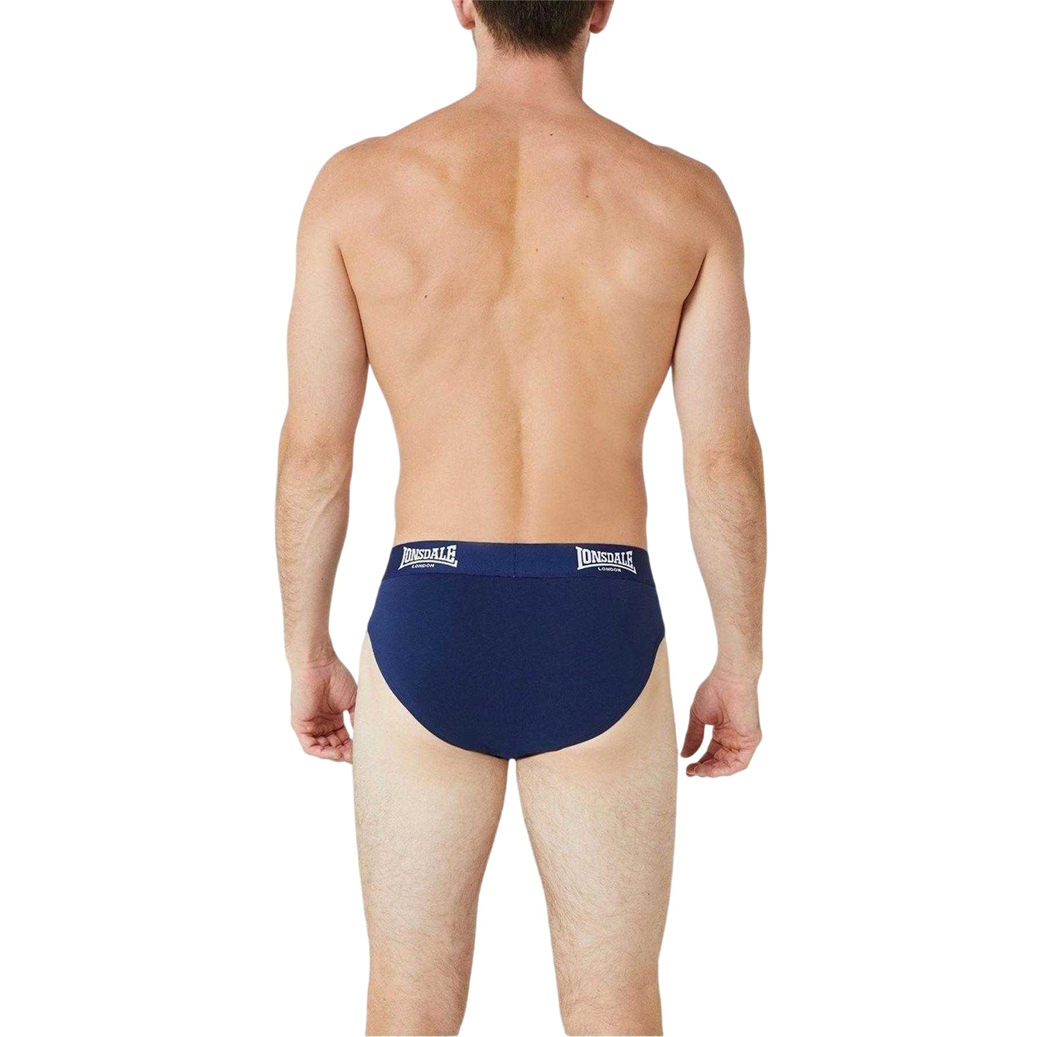 Navy - Back - Lonsdale Mens Contrast Waistband Briefs (Pack of 2)