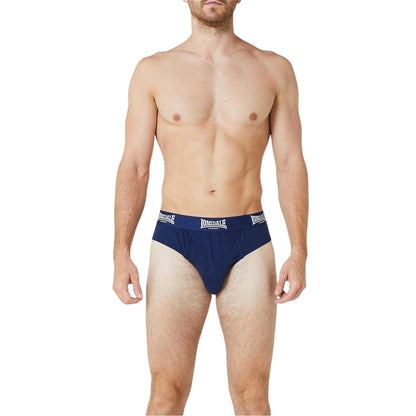 Navy - Side - Lonsdale Mens Contrast Waistband Briefs (Pack of 2)