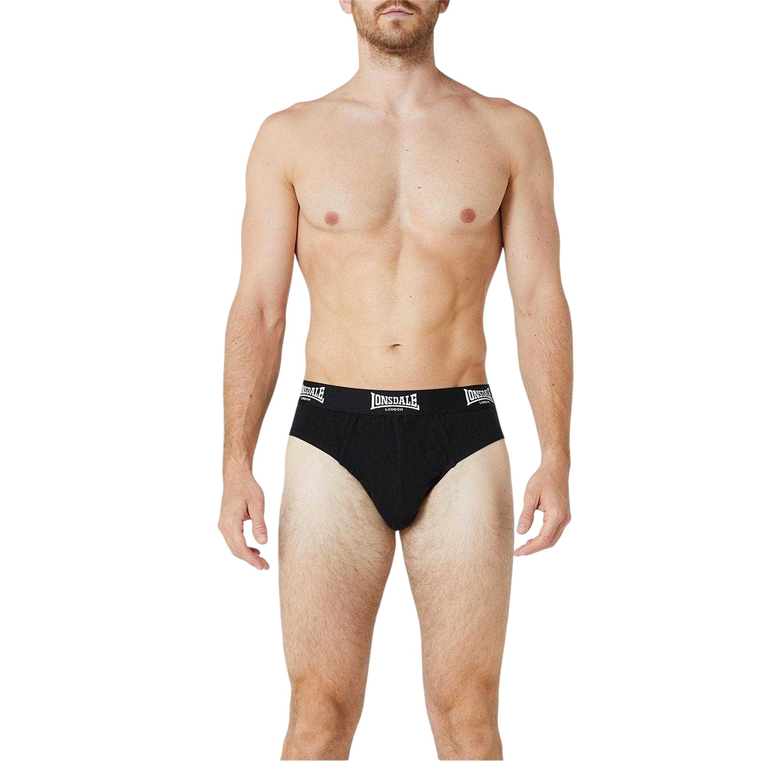 Black - Side - Lonsdale Mens Contrast Waistband Briefs (Pack of 2)