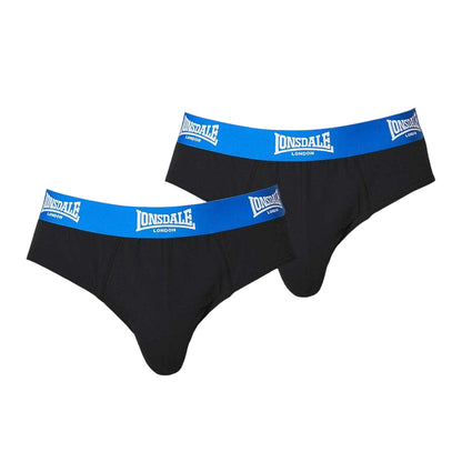 Black-Bright Blue - Front - Lonsdale Mens Contrast Waistband Briefs (Pack of 2)