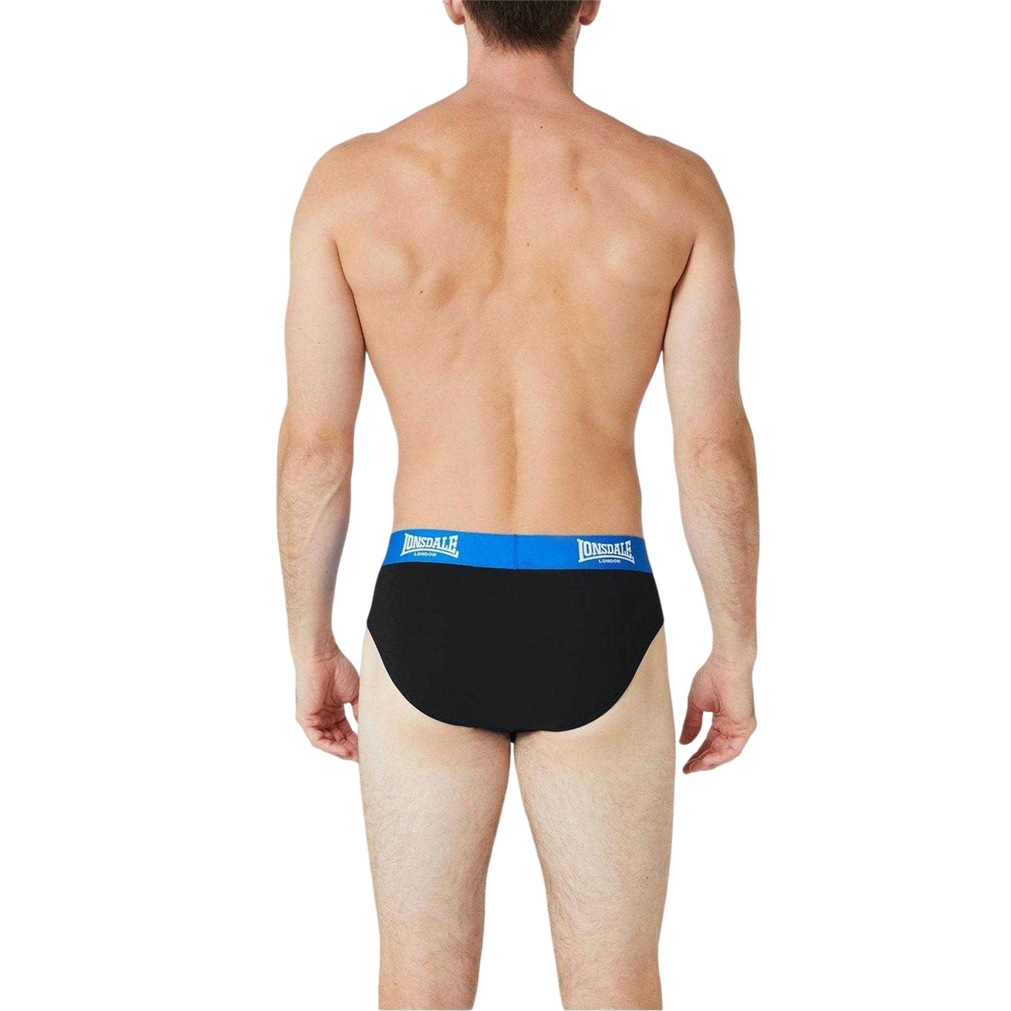 Black-Bright Blue - Back - Lonsdale Mens Contrast Waistband Briefs (Pack of 2)