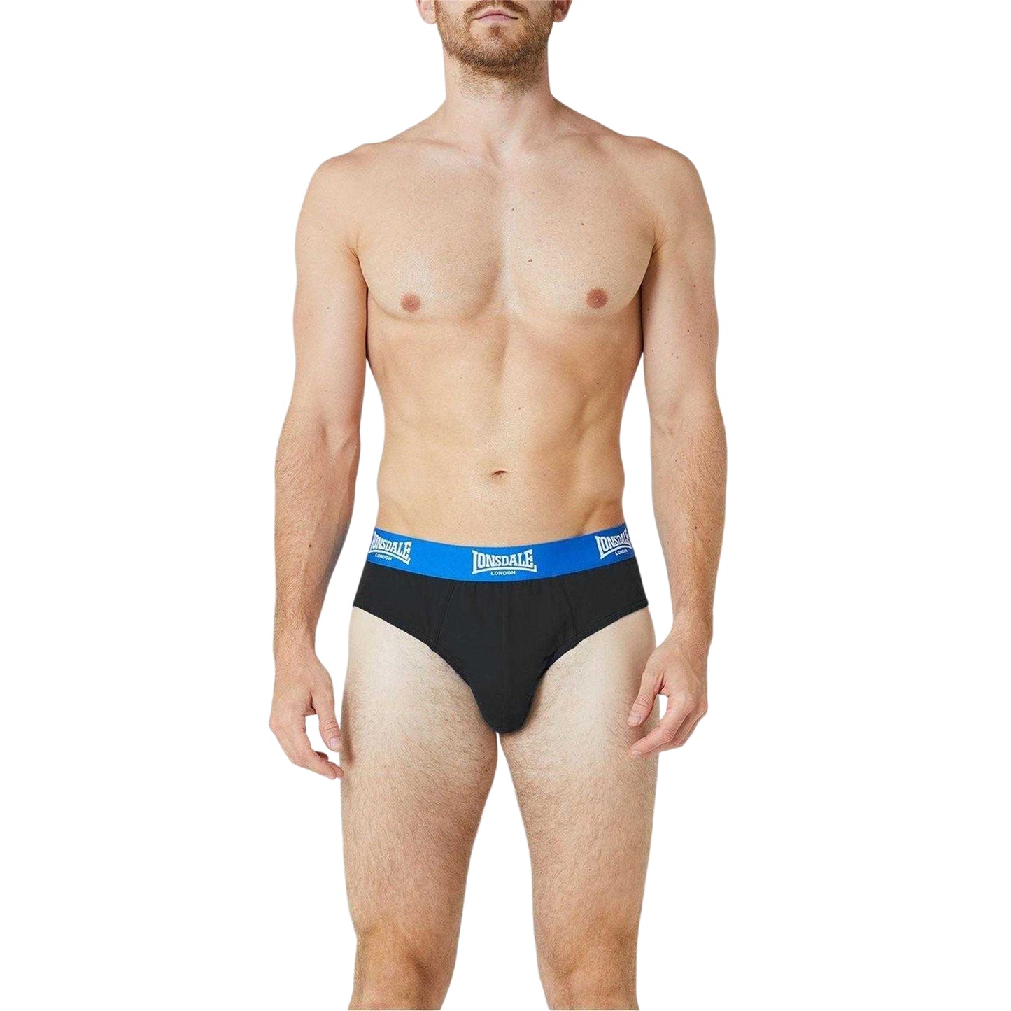 Black-Bright Blue - Side - Lonsdale Mens Contrast Waistband Briefs (Pack of 2)