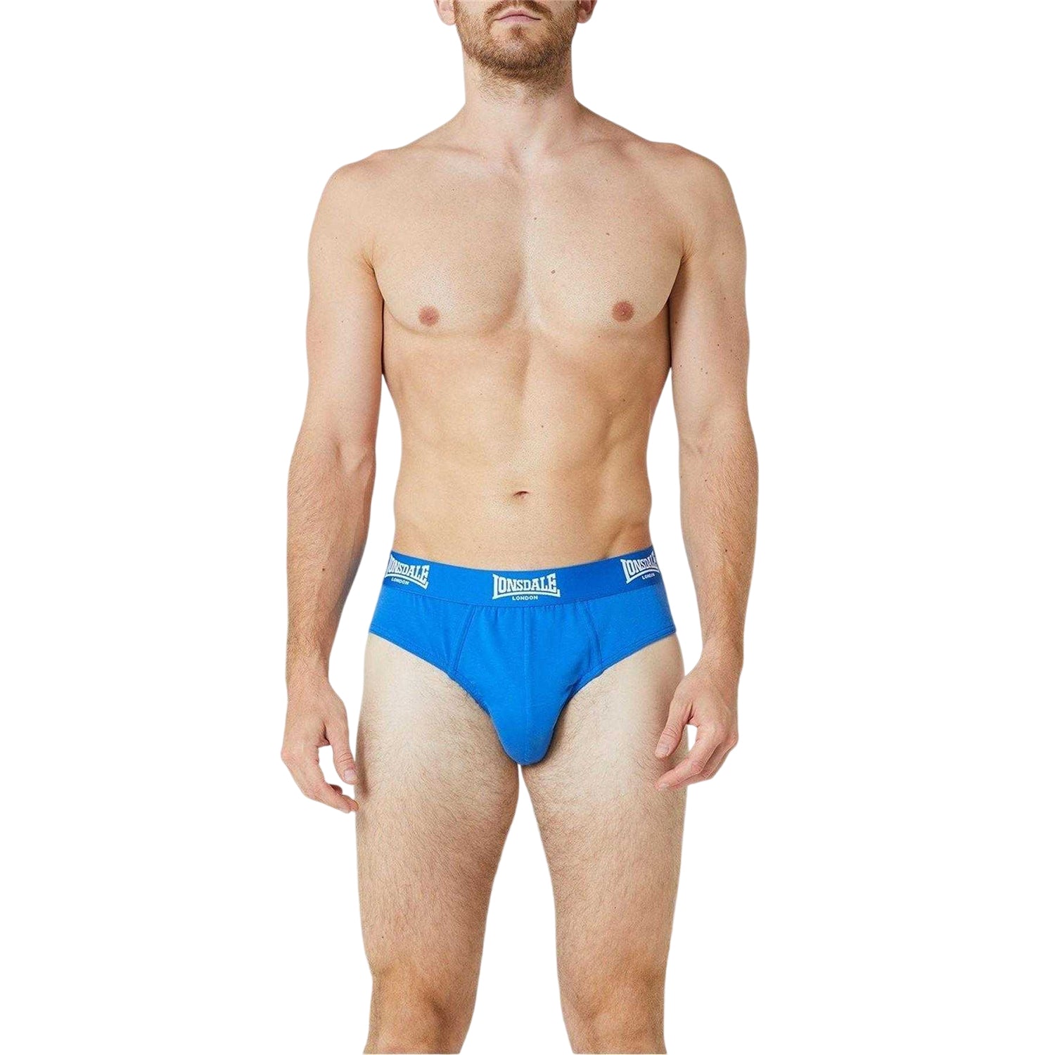 Blue - Side - Lonsdale Mens Contrast Waistband Briefs (Pack of 2)