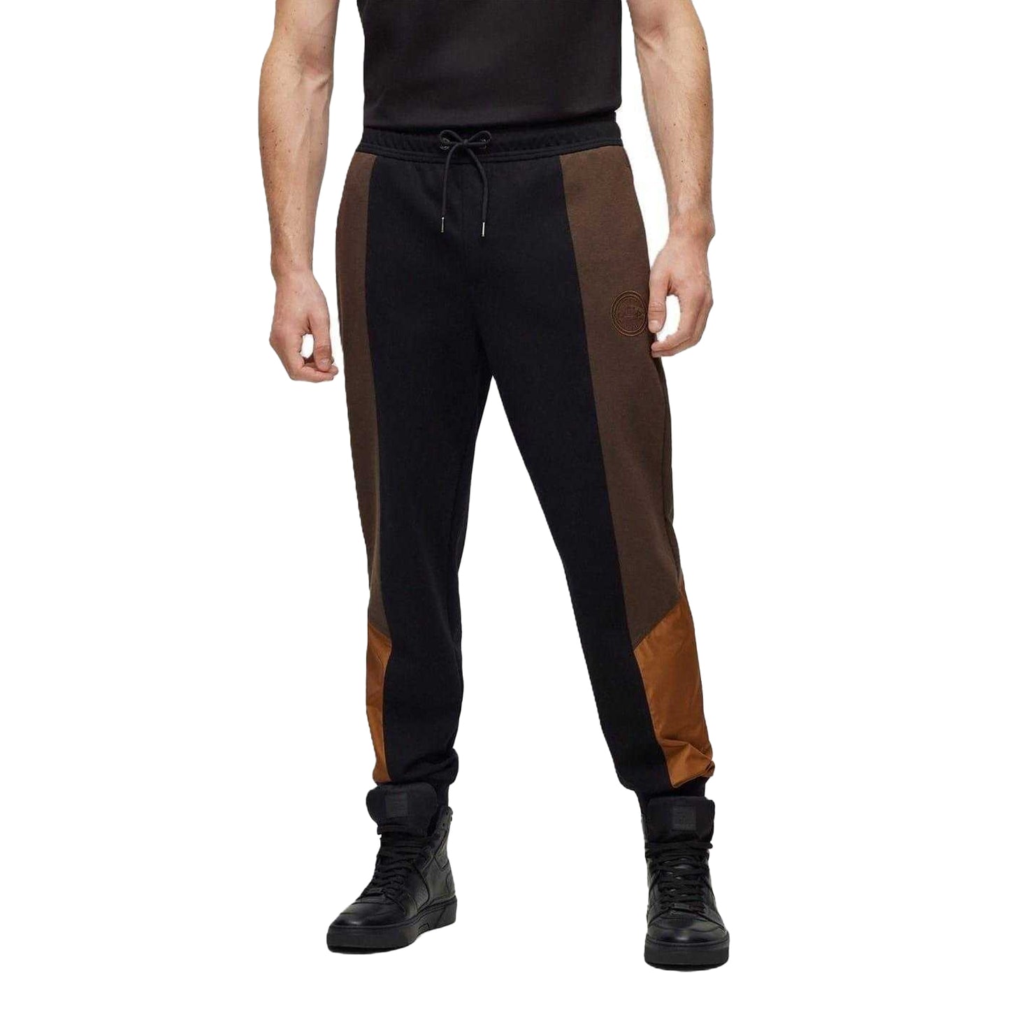 Green - Side - Boss Mens Lamont Colour Block Slim Jogging Bottoms