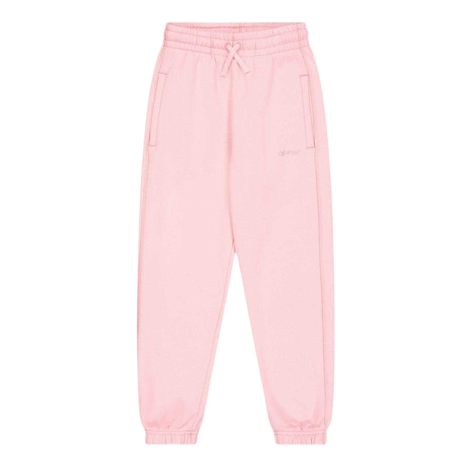 Pink - Front - Off White Childrens-Kids Plain Jogging Bottoms