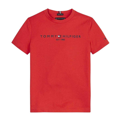 Crimson - Front - Tommy Hilfiger Childrens-Kids Logo Cotton T-Shirt