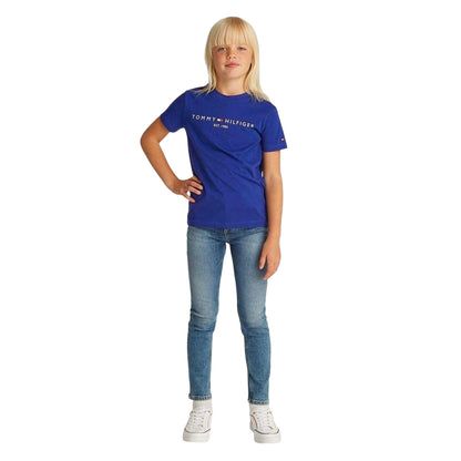 Blue - Side - Tommy Hilfiger Childrens-Kids Logo Cotton T-Shirt