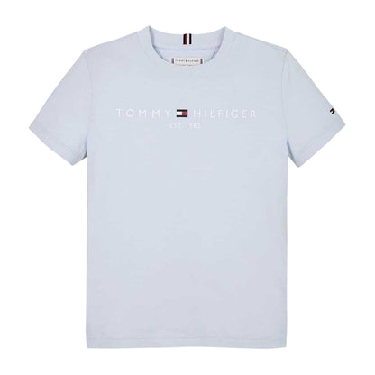 Breezy Blue - Front - Tommy Hilfiger Childrens-Kids Logo Cotton T-Shirt