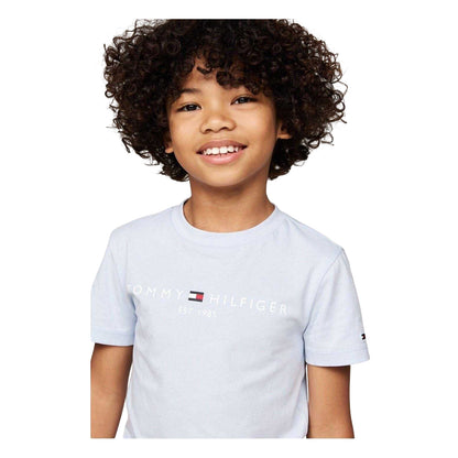 Breezy Blue - Side - Tommy Hilfiger Childrens-Kids Logo Cotton T-Shirt