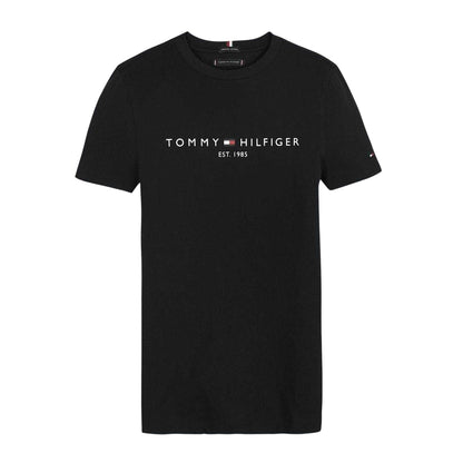Black - Front - Tommy Hilfiger Childrens-Kids Logo Cotton T-Shirt