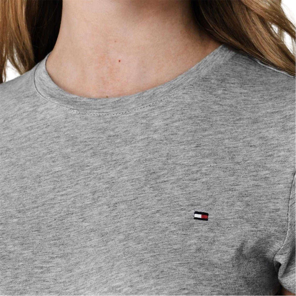 Light Grey Heather - Side - Tommy Hilfiger Womens-Ladies Embroidered Logo Cotton T-Shirt